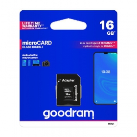 Κάρτα μνήμης GOODRAM MicroSD 16GB (class10 UHS-I) + SD Προσαρμογέας