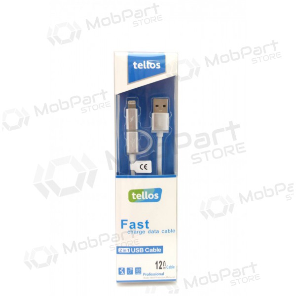 USB καλώδιο Tellos TPE 2in1 microUSB - Lightning (ασήμι) 1.2m