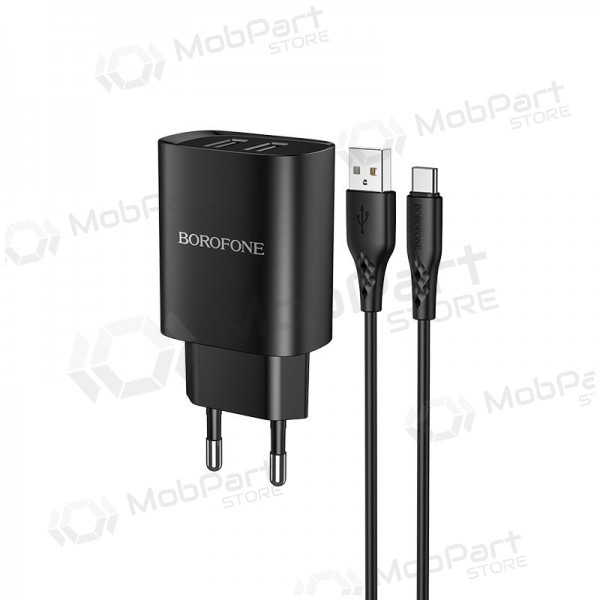 Φορτιστής Borofone BN2 2xUSB 2.1A + USB Type-C (μαύρος)