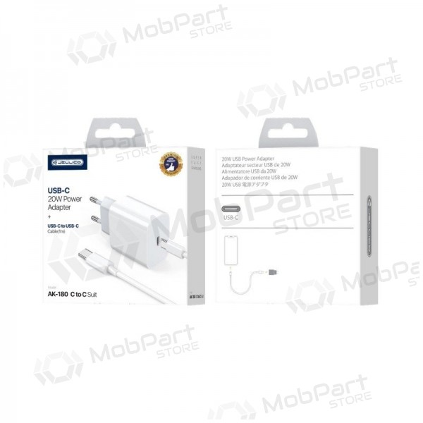 Φορτιστής Jellico AK180 20W USB-C + USB-C to USB-C cable 1.0m άσπρο