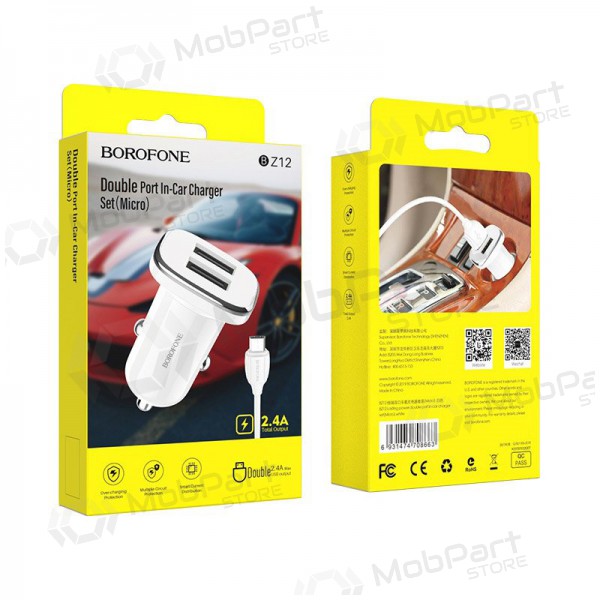 Φορτιστής automobilinis Borofone BZ12 USB + microUSB (2.4A) (άσπρο)