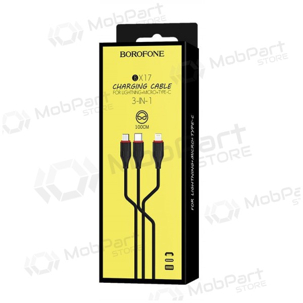 USB καλώδιο Borofone BX17 3in1 microUSB-Lightning-Type-C 1.0m (μαύρος)