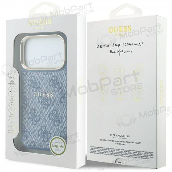 Θήκη Apple iPhone 18 Pro - Guess PU Leather 4G Gold Frame Embossed MagSafe (μπλε)