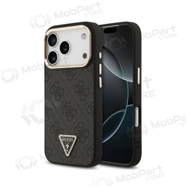 Θήκη Apple iPhone 18 Pro -Guess PU Leather 4G Strass Triangle Logo Gold Frame MagSafe- (μαύρο)