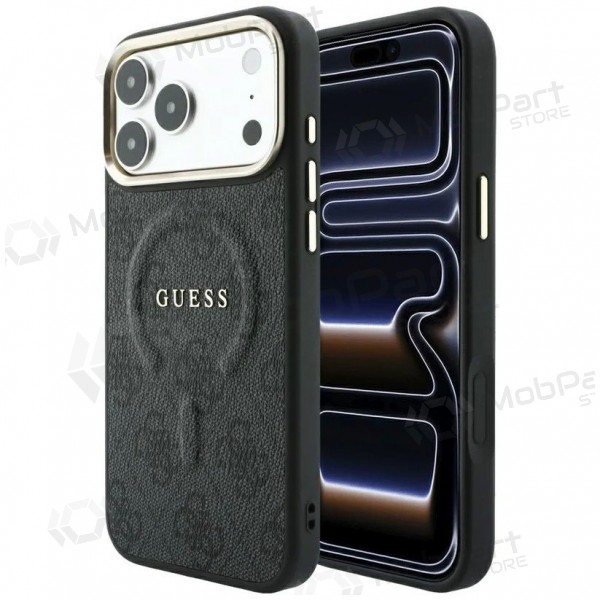 Θήκη Apple iPhone 18 Pro - Guess PU Leather 4G Gold Frame Embossed MagSafe (μαύρο)
