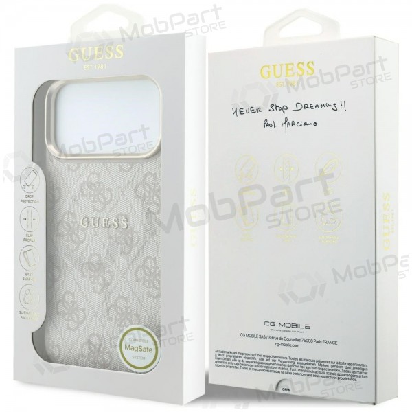 Θήκη Apple iPhone 18 Pro Max - Guess PU Leather 4G Gold Frame Embossed MagSafe (ροζ)