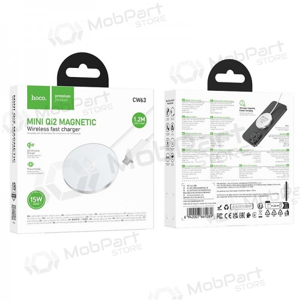 Ασύρματος φορτιστής Hoco CW63 15 W Qi2 λευκός