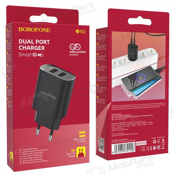 Φορτιστής Borofone BN2 2xUSB 2.1A (μαύρος)