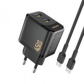 Φορτιστής τηλεφώνου Dudao A28PC 45 W GaN 2x USB-C με καλώδιο USB-C 1 m μαύρο
