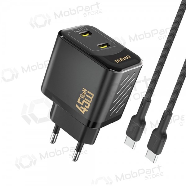Φορτιστής τηλεφώνου Dudao A28PC 45 W GaN 2x USB-C με καλώδιο USB-C 1 m μαύρο