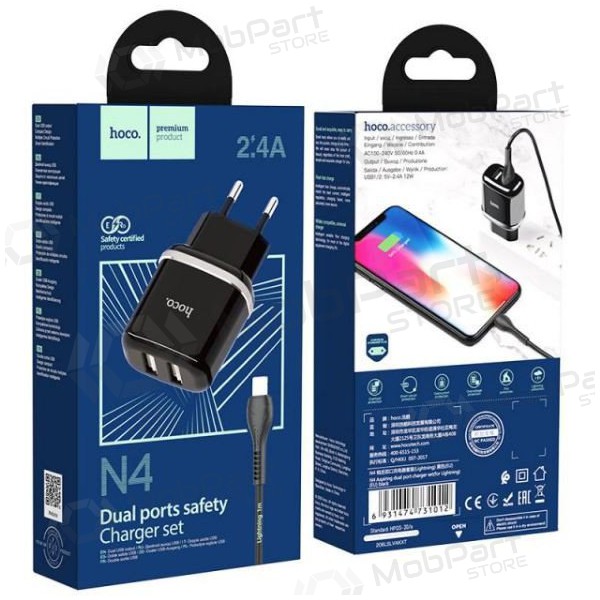 Φορτιστής HOCO N4 Aspiring Dual USB + type-C καλώδιο (5V 2.4A) (μαύρος)