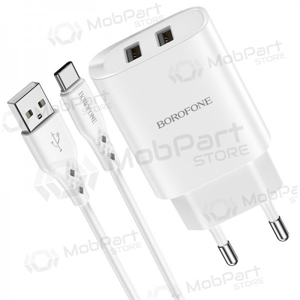 Φορτιστής Borofone BN2 2xUSB 2.1A + USB Type-C (άσπρο)