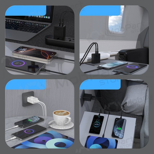 Φορτιστής τηλεφώνου Dudao A28PC 45 W GaN 2x USB-C με καλώδιο USB-C 1 m μαύρο