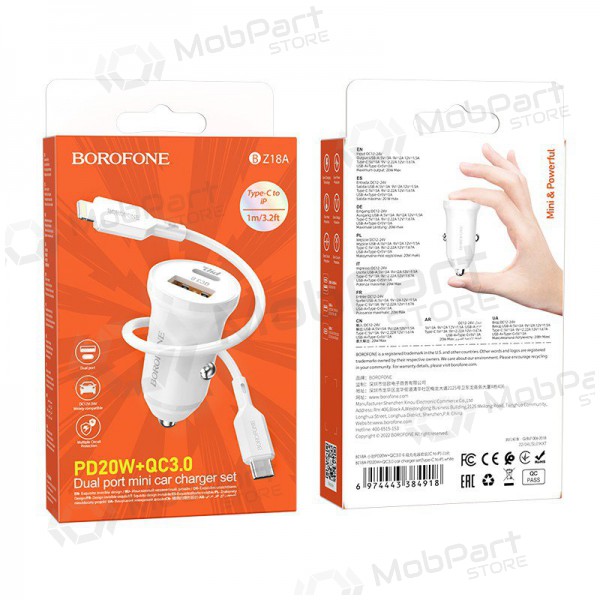 Φορτιστής automobilinis Borofone BZ18A USB-A/Type-C PD20W+QC3.0 + Lightning (άσπρο)