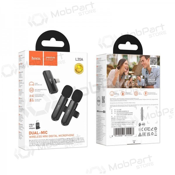 Belaidžių mikrofonų rinkinys Hoco L20A USB-C/Lightning μαύρος