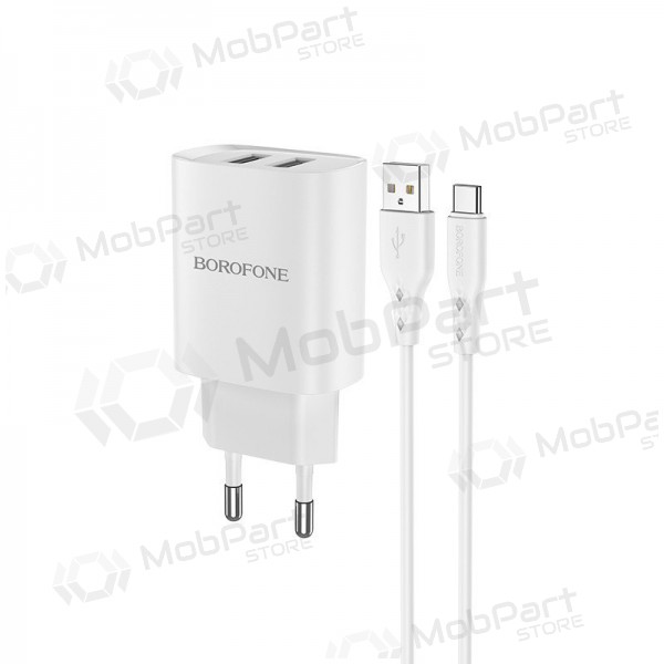 Φορτιστής Borofone BN2 2xUSB 2.1A + USB Type-C (άσπρο)