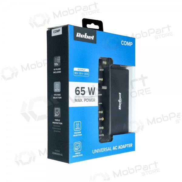 Φορτιστής REBEL για Notebook / Laptop 65W / 18-20V (μαύρος)