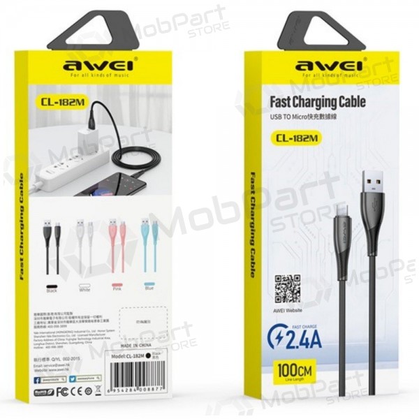Καλώδιο Micro USB Awei CL-182M USB-A σε Micro USB 1 m μαύρο