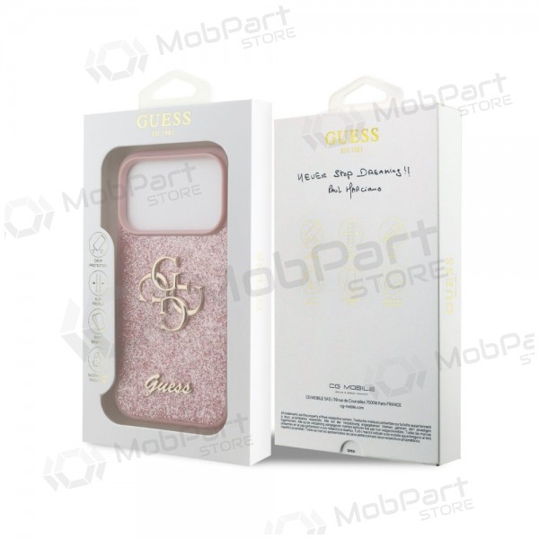 Θήκη Apple iPhone 18 Pro - Guess PU Fixed Glitter 4G Metal Logo (ροζ)