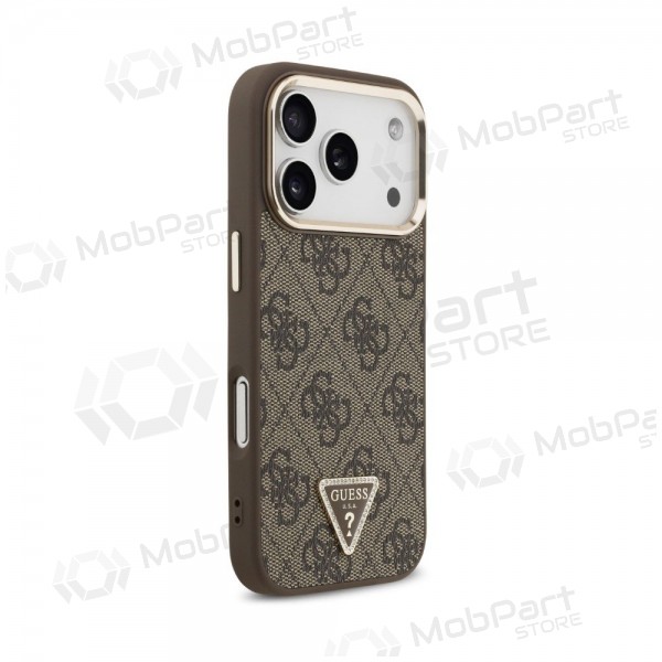 Θήκη Apple iPhone 18 Pro - Guess PU Leather 4G Strass Triangle Logo Gold Frame MagSafe (καφέ)