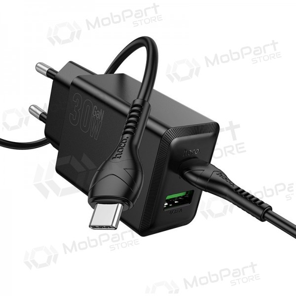 Φορτιστής τηλεφώνου Hoco N71 30 W GaN USB-C + USB-A με καλώδιο USB-C 1 m μαύρο