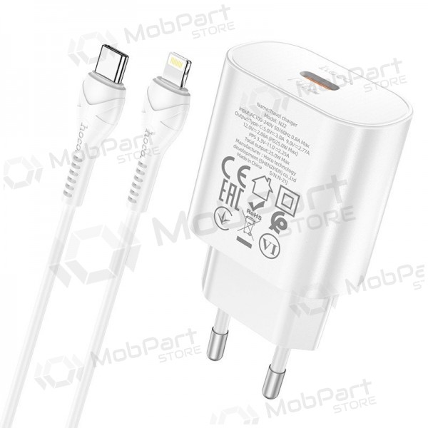 Φορτιστής τηλεφώνου Hoco N22 25 W USB-C με καλώδιο Lightning 1 m λευκό