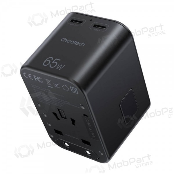 Γενικής kelioninis φορτιστής Choetech PD5009 65W 2xUSB-C/USB-A μαύρος