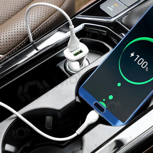 Φορτιστής automobilinis Hoco Z31 Quick Charge 3.0 (3.4A) x 2 USB + Type-C (άσπρο)