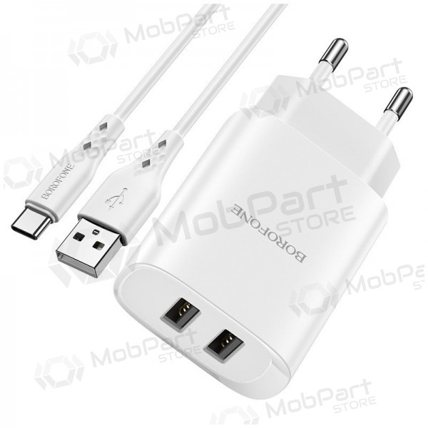 Φορτιστής Borofone BN2 2xUSB 2.1A + USB Type-C (άσπρο)