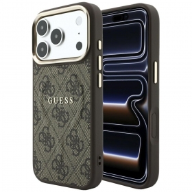 Θήκη Apple iPhone 18 Pro Max - Guess PU Leather 4G Gold Frame Embossed MagSafe (μπλε)