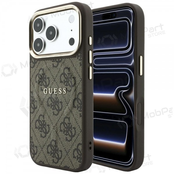 Θήκη Apple iPhone 18 Pro Max - Guess PU Leather 4G Gold Frame Embossed MagSafe (καφέ)