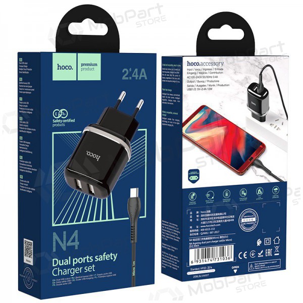 Φορτιστής Hoco N4 + microUSB (2.4A) (μαύρος)