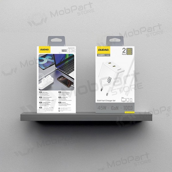Φορτιστής τηλεφώνου Dudao A28PC 45 W GaN 2x USB-C με καλώδιο USB-C 1 m λευκό