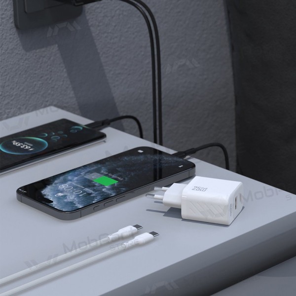 Φορτιστής τηλεφώνου Dudao A26TC 25 W GaN USB-C + USB-A με καλώδιο USB-C 1 m λευκό