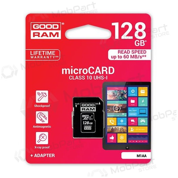 Κάρτα μνήμης GOODRAM MicroSD 128Gb (class 10) + SD adapter