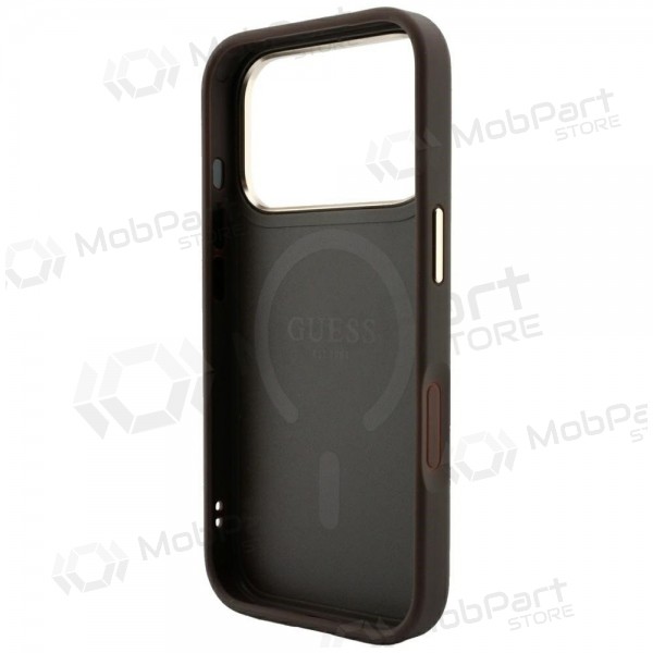 Θήκη Apple iPhone 18 Pro Max - Guess PU Leather 4G Gold Frame Embossed MagSafe (καφέ)