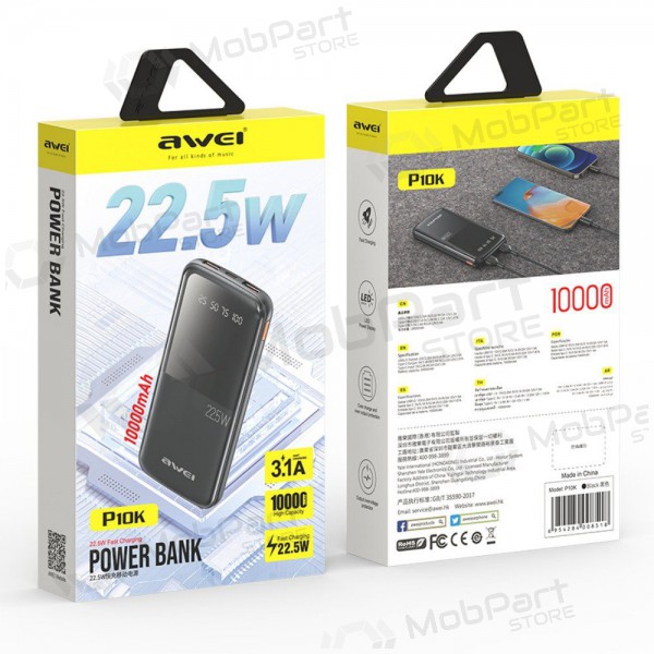 Εξωτερική μπαταρία Power Bank Awei P10K 22.5W 10000mAh μαύρος