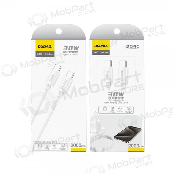 Καλώδιο USB-C Dudao L4C USB-C σε USB-C 2 m 30 W λευκό
