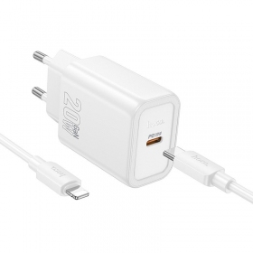 Φορτιστής Hoco N60 20W GaN USB-C + USB-C to Lightning cable 1.0m άσπρο