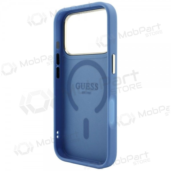 Θήκη Apple iPhone 18 Pro Max - Guess PU Leather 4G Gold Frame Embossed MagSafe (μπλε)