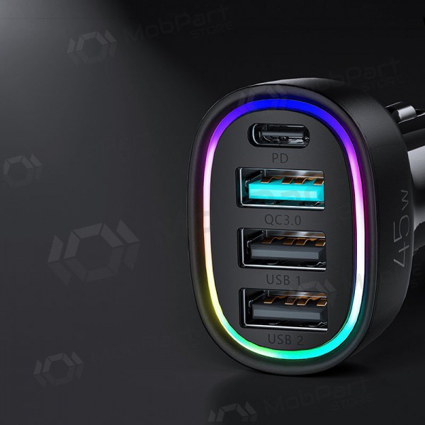 Φορτιστής automobilinis Joyroom JR-CL09 LED 4xUSB (PD, QC) 45W (μαύρος)