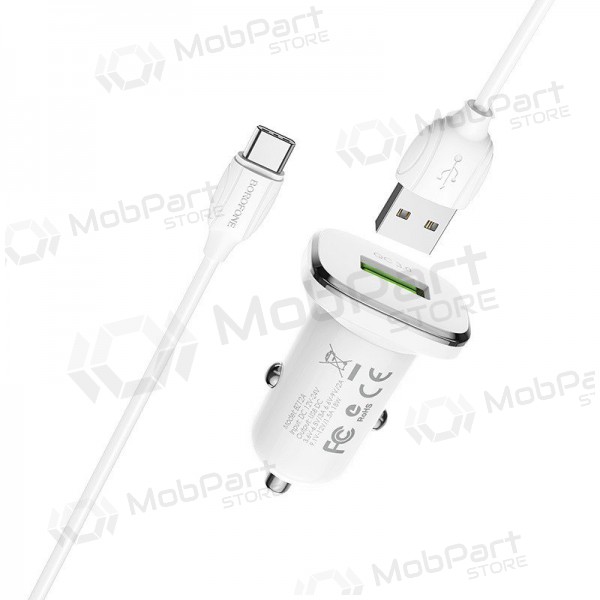 Φορτιστής automobilinis Borofone BZ12A Quick Charge 3.0 + Type-C (άσπρο)