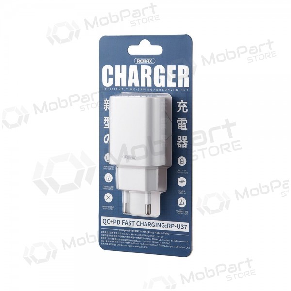 Φορτιστής τηλεφώνου Remax RP-U37 20 W USB-C + USB-A λευκός