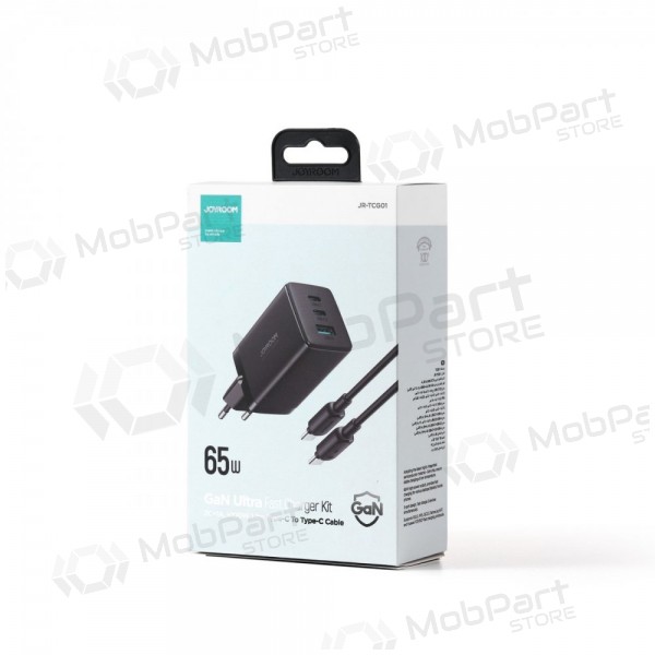 Φορτιστής buitinis Joyroom GaN JR-TCG01 2xUSB-C/USB-A 65W + USB-C cable 1.2m μαύρος