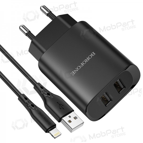 Φορτιστής Borofone BN2 2xUSB 2.1A + Lightning (μαύρος)