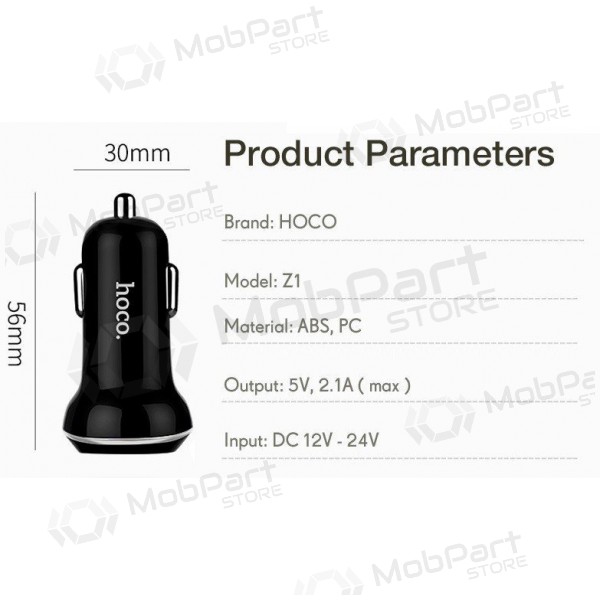 Φορτιστης αυτοκινητου HOCO Z1 Dual USB (5V 2.1A) (άσπρο)