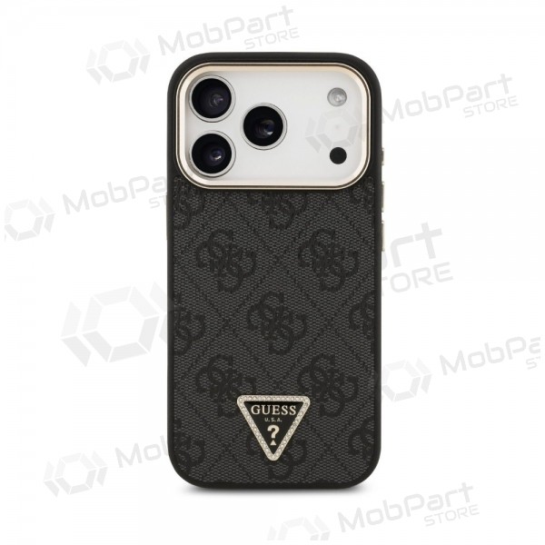 Θήκη Apple iPhone 18 Pro Max -Guess PU Leather 4G Strass Triangle Logo Gold Frame MagSafe- (μαύρο)