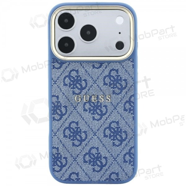 Θήκη Apple iPhone 18 Pro Max - Guess PU Leather 4G Gold Frame Embossed MagSafe (μπλε)