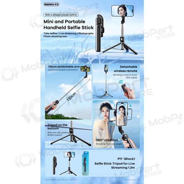 Selfie stick Remax P17 1.3m μαύρος