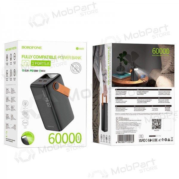 Εξωτερική μπαταρία Power Bank Borofone BJ66B 22.5W+PD20W 60000mAh μαύρος